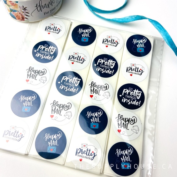 200pc Pretty Things Happy Mail Stickers. Blue White Mixed Pattern Shipping - Picture 2 of 9